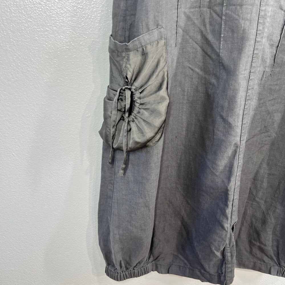 Kalinka Belarus 100% Linen  Dress Size L Gray Ruffle Neck Puff Sleeve Bubble Hem - Picture 6 of 11